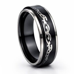 Black Tribal Spinner Ring Stainless Steel Fidget Band Anxiety Ring